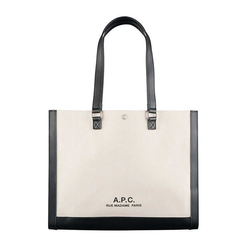 推荐A.P.C Camille2.0男女通用米色棉麻帆布配皮横向托特包商品