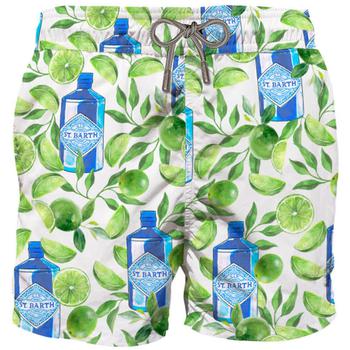 商品Mc2 Saint Barth | MC2 Saint Barth White Mid-length Swim Shorts With Gin Lime Print,商家Italist,价格¥973图片