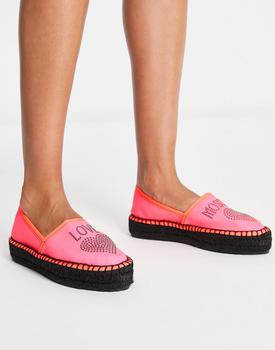 推荐Love Moschino embroidered logo espadrilles in bright pink商品