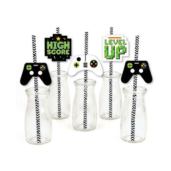 商品Big Dot of Happiness | Game Zone - Paper Straw Decor - Pixel Video Game Party or Birthday Party Striped Decorative Straws - Set of 24,商家Macy's,价格¥108图片