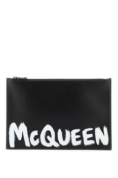 推荐Alexander mcqueen 'mcqueen graffiti' leather flat pouch商品