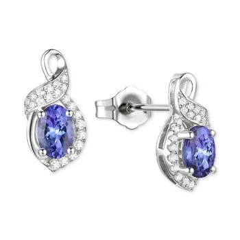 Macy's | Tanzanite (3/4 ct. t.w.) & Lab-Created White Sapphire (1/6 ct. t.w.) Oval Swirl Stud Earrings in Sterling Silver,商家Macy's,价格¥2045