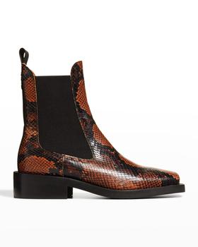 ganni鞋, Ganni | Snake-Print Leather Chelsea Boots商品图片 2.4折