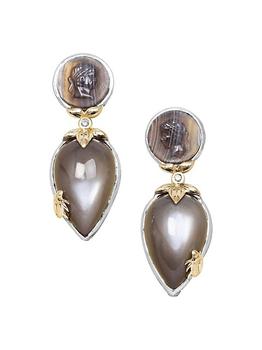 商品One-Of-A-Kind Botswana Agate,  Moonstone, 0.05 TCW Diamond, Sterling Silver & 18K Gold Earrings图片