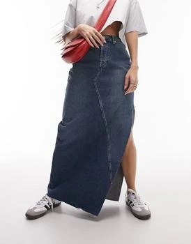 Topshop | Topshop denim maxi skirt with thigh split in indigo,商家ASOS,价格¥261