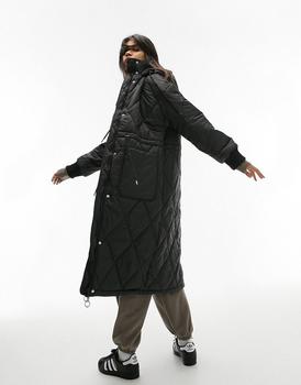 Topshop | Topshop longline quilted hooded puffer jacket in black商品图片,7.5折×额外9.5折, 额外九五折