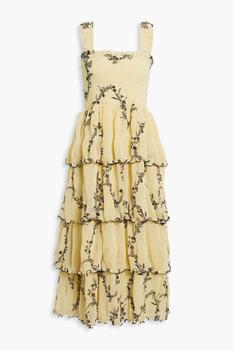 商品Ganni | Tiered floral-print plissé-chiffon midi dress,商家THE OUTNET US,价格¥1178图片