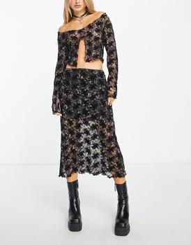 商品Reclaimed Vintage | Reclaimed Vintage midi mesh floral burnout skirt,商家ASOS,价格¥247图片