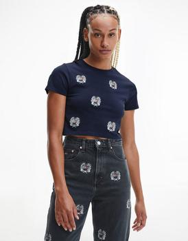 推荐Tommy Jeans cotton all over critter baby crop t-shirt in navy - NAVY商品