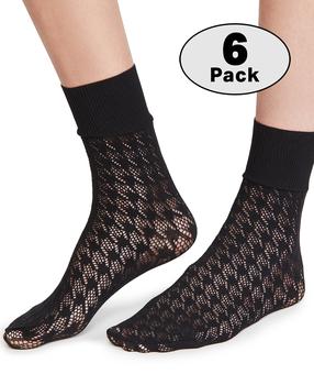 商品Wolford Black Dylan Houndstooth Net Socks Set of 6图片