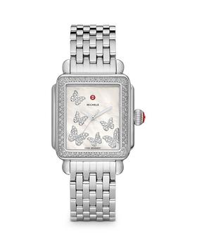 Michele | Limited Edition Deco Stainless Steel Diamond Butterfly Watch, 33mm商品图片,额外9.5折, 额外九五折
