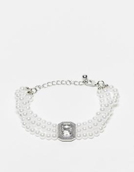 商品Faded Future Three row pearl bracelet with big crystal charm in silver图片