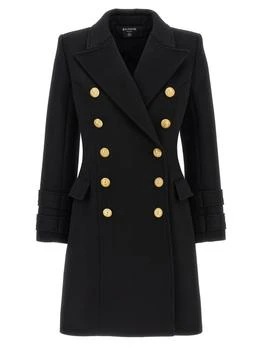 Balmain | Double-Breasted Coat With Logo Buttons Coats, Trench Coats Black,商家Wanan Luxury,价格¥15021