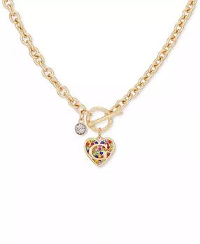 GUESS | Gold-Tone Rainbow Pavé Logo Heart 17" Pendant Necklace,商家Macy's,价格¥156