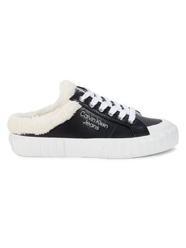 ck鞋板鞋, Calvin Klein | Veronik Faux Fur-Trim Backless Sneakers商品图片 3.9折