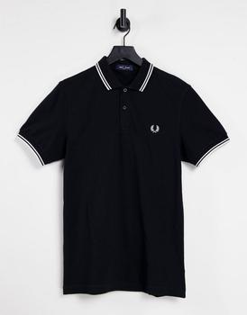 fred perry polo衣服, Fred Perry | Fred Perry twin tipped logo polo in black商品图片 