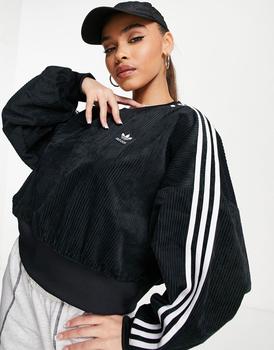 阿迪达斯boost, Adidas | adidas Originals three stripe corduroy sweatshirt in black商品图片 4.6折起