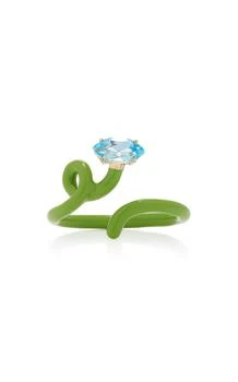 Bea Bongiasca | Bea Bongiasca - Baby Vine Enameled 9K Yellow Gold; Silver Topaz Ring - Green - US 6 - Moda Operandi - Gifts For Her,商家Fashion US,价格¥5240