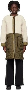 Yves Salomon | Green & Off-White Paneled Shearling Long Coat,商家SSENSE,价格¥9160
