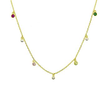 商品Essentials | Multi Channel Color Stone Drop Necklace, Gold Plate 16"+2" extender,商家Macy's,价格¥126图片