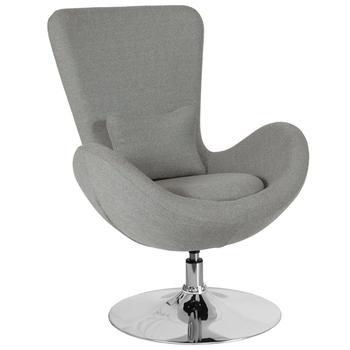 韩国美妆蛋, Merrick Lane | Soro High-Back Egg Style Lounge Chair in Light Gray Fabric Upholstery With 360° Swivel Chrome Base商品图片 