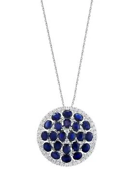 Effy | EFFY® Blue Sapphire (9 ct. t.w.), White Sapphire (7/8 ct. t.w.), & Diamond (1/5 ct. t.w.) Cluster 18" Pendant Necklace in 14k White Gold,商家Macy's,价格¥37783