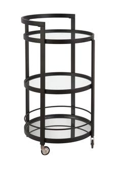 商品Hause Round Blackened Bronze Bar Cart with Mirrored Shelf图片