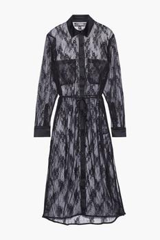 amiri衬衫, AMIRI | Belted metallic wool-blend lace midi shirt dress商品图片 4.5折