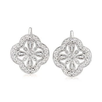 Ross-Simons | Ross-Simons Openwork Clover Drop Earrings With Diamond Accents in Sterling Silver 5.3折, 独家减免邮费