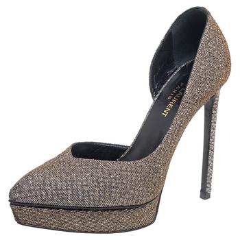 ysl高跟鞋评价, [二手商品] Yves Saint Laurent | Saint Laurent Brown Lurex Fabric Pointed Toe Platform Pumps Size 37商品图片 2.8折