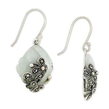Macy's | Jade (15 x 20 x 4mm) & Marcasite Flower Drop Earrings in Sterling Silver,商家Macy's,价格¥447