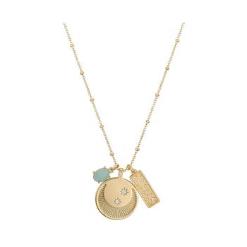 Unwritten | 14Kt Gold Flash Plated Cubic Zirconia and Amazonite Charm Pendant Necklace商品图片,5折×额外8折, 独家减免邮费, 额外八折