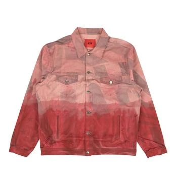 推荐424 On Fairfax American Flag Print Pigment Dip Denim Jacket - Pink/Red商品