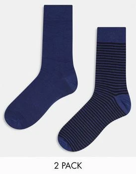 ASOS | ASOS DESIGN 2 pack smart socks in navy stripe and plain 6.2折