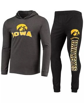 Concepts Sport | Men's Black, Charcoal Iowa Hawkeyes Meter Long Sleeve Hoodie T-shirt and Jogger Pants Sleep Set,商家Macy's,价格¥449