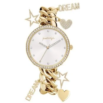 KENDALL & KYLIE | Women's Charm Link Gold Tone and Mother Of Pearl Stainless Steel Strap Analog Watch 