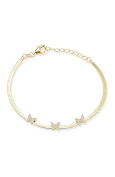 商品Yellow Gold Vermeil Pave CZ Butterfly Charm Snake Chain Bracelet图片