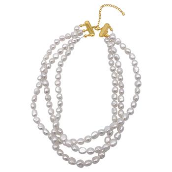 商品Adornia Triple Strand Pearl Choker Necklace gold图片
