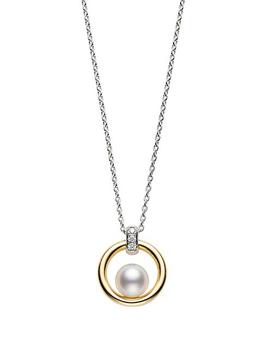 商品Mikimoto | Circle Two-Tone 18K Gold, Diamond & Floating 6MM Cultured Akoya Pearl Pendant Necklace,商家Saks Fifth Avenue,价格¥15921图片
