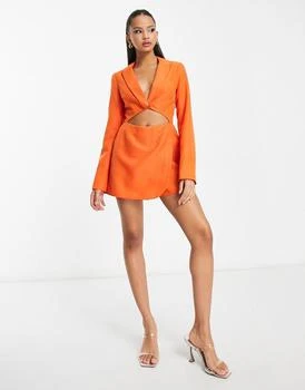 推荐Miss Selfridge cut out mini blazer playsuit in orange商品