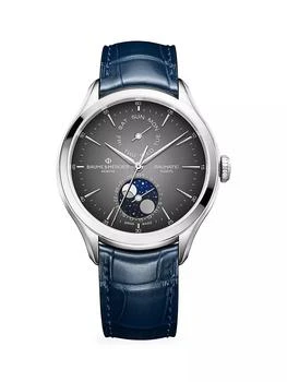 推荐Clifton Baumatic Stainless Steel & Alligator Strap Day-Date Moon Phase Chronometer Watch商品