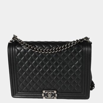 [二手商品] Chanel | Chanel Black Quilted Lambskin Leather Large Boy Shoulder Bag商品图片,7.8折