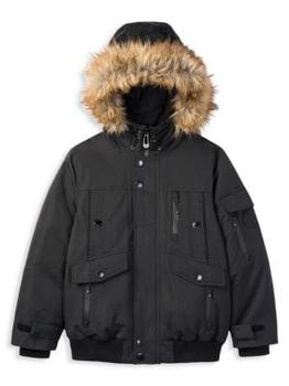 推荐Faux Fur Hooded Insulated Bomber Jacket商品