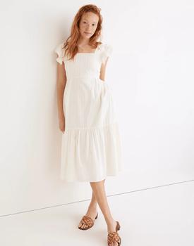 Madewell | Ruffle-Strap Tiered Midi Dress in Textural Stripe商品图片,2.1折×额外7折, 额外七折