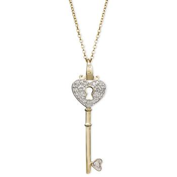 product Diamond Heart Lock Key Pendant Necklace in 18k Gold over Sterling Silver(1/10 ct. t.w.) image