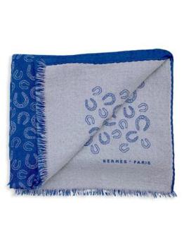 [二手商品] Hermes | Hermès Scarf In Blue Cashmere And Silk With Horseshoe Print商品图片,