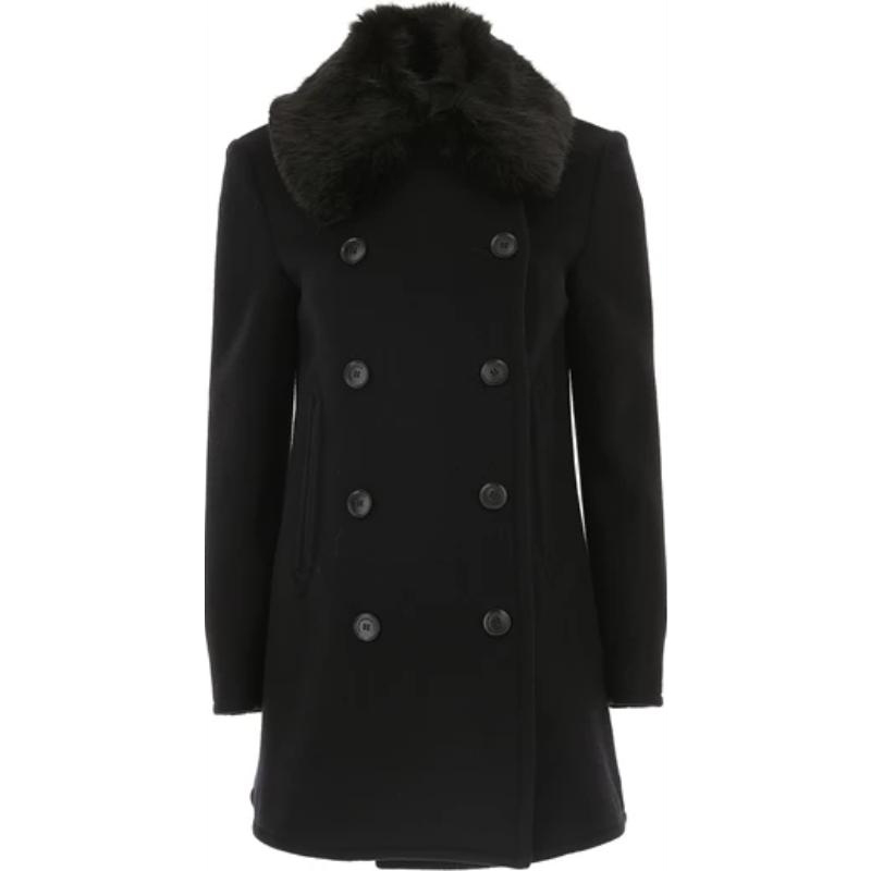 EMPORIO ARMANI 女士黑色羊毛毛皮领大衣 6Z2L79-2N49Z-0999,价格$417.45