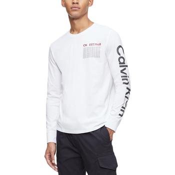 商品Calvin Klein Men's Cotton Broken Logo Long Sleeve Crewneck T-Shirt,商家BHFO,价格¥176图片