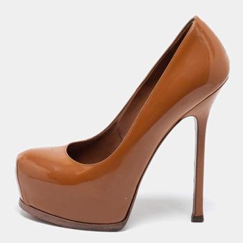 ysl高跟鞋评价, [二手商品] Yves Saint Laurent | Saint Laurent Brown Patent Leather Tribtoo Pumps Size 36.5商品图片 9.2折, 满1件减$100, 满减