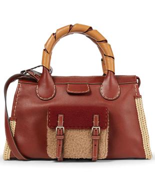 Chloé | Chloé for Mytheresa –  Edith S号酒椰叶纤维边饰皮革托特包商品图片,